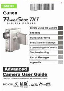 Canon PowerShot TX1 manual. Camera Instructions.